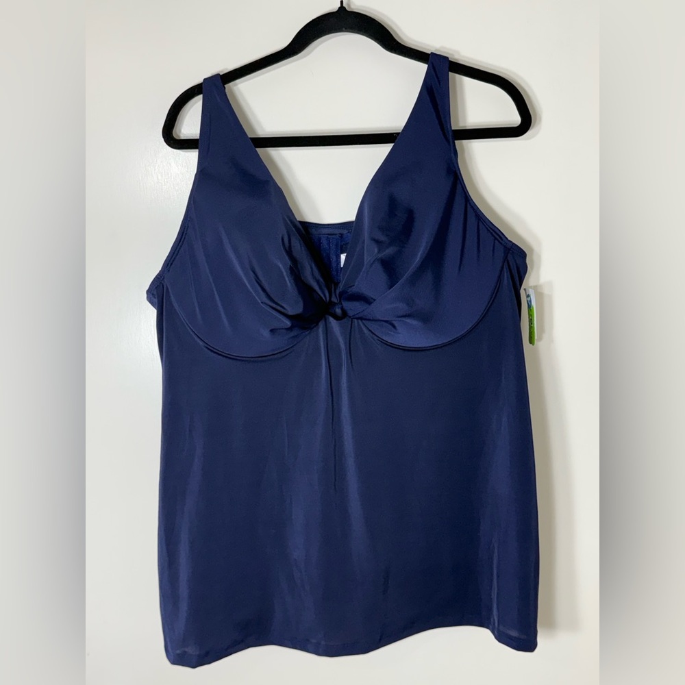 NWT Lane Bryant Navy Blue Underwire Tankini Swim Top Plus Size 46D